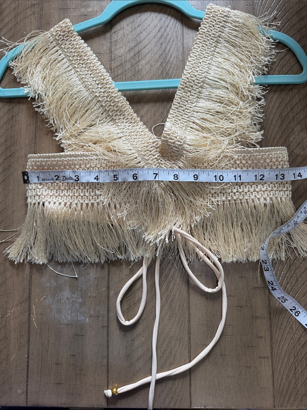 Cream Fringe Halter Top Festival Boho Western Tie Back Crop Top Size Small - Picture 5 of 6